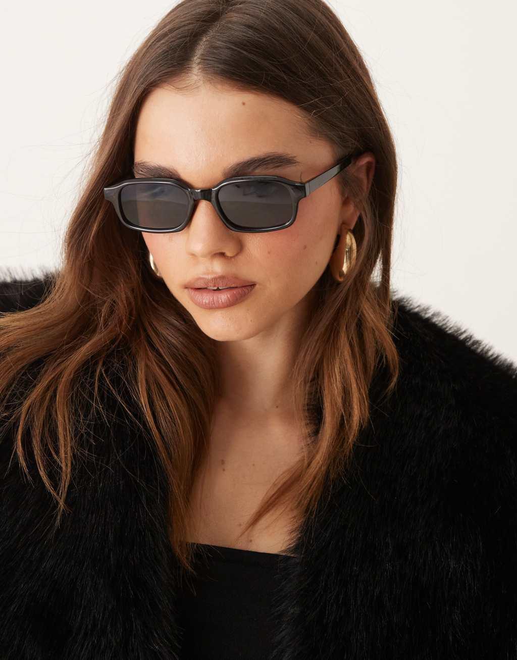 ASOS DESIGN slim square sunglasses in black Product Image