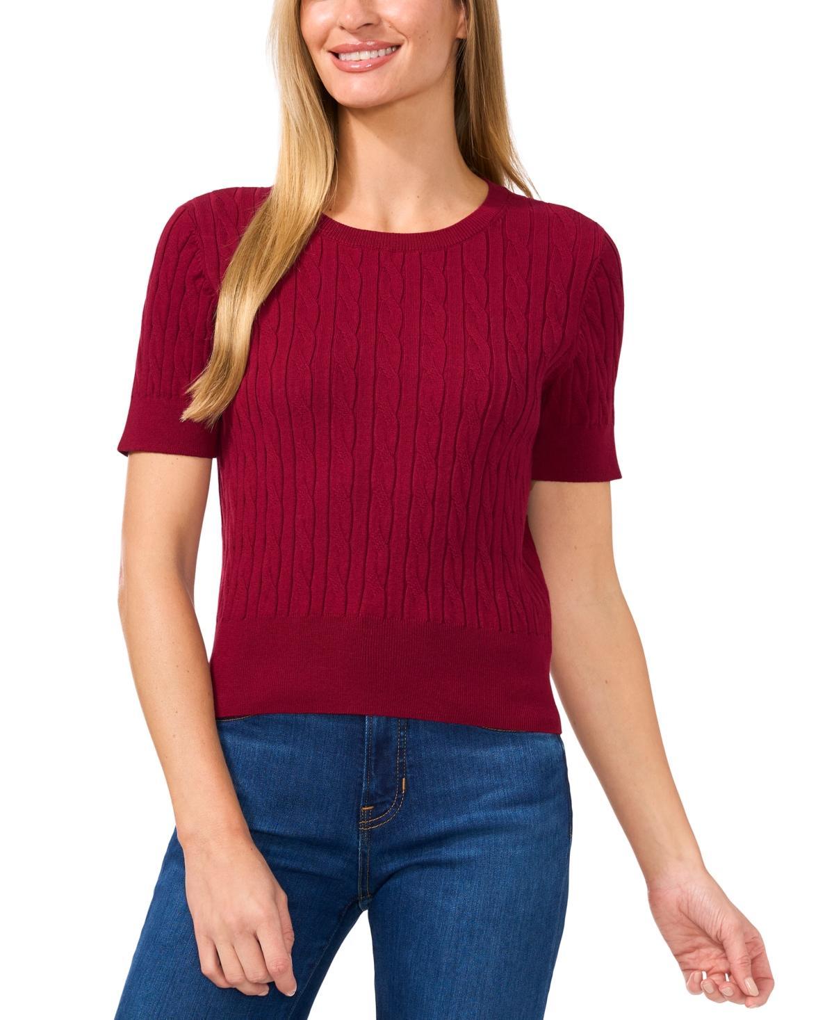 CeCe Womens Cotton Cable-Knit Short-Sleeve Sweater Product Image