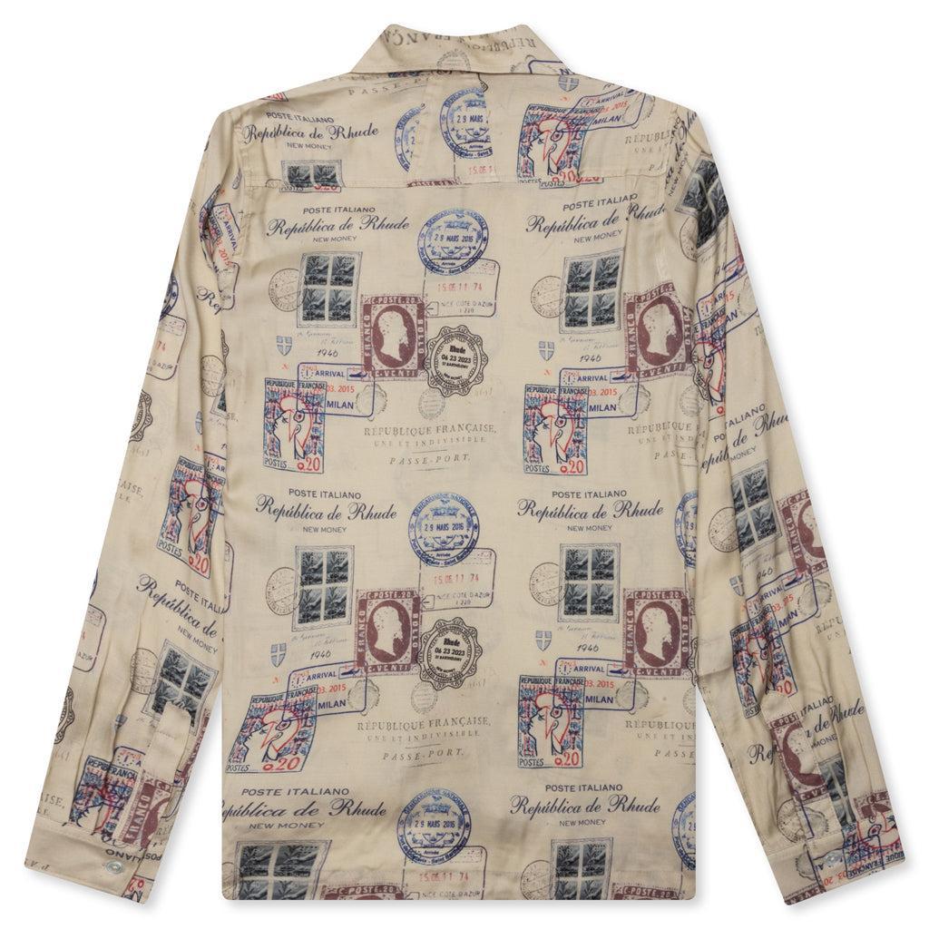 Passport Stamp Print Shirt - Beige/Multi Male Product Image