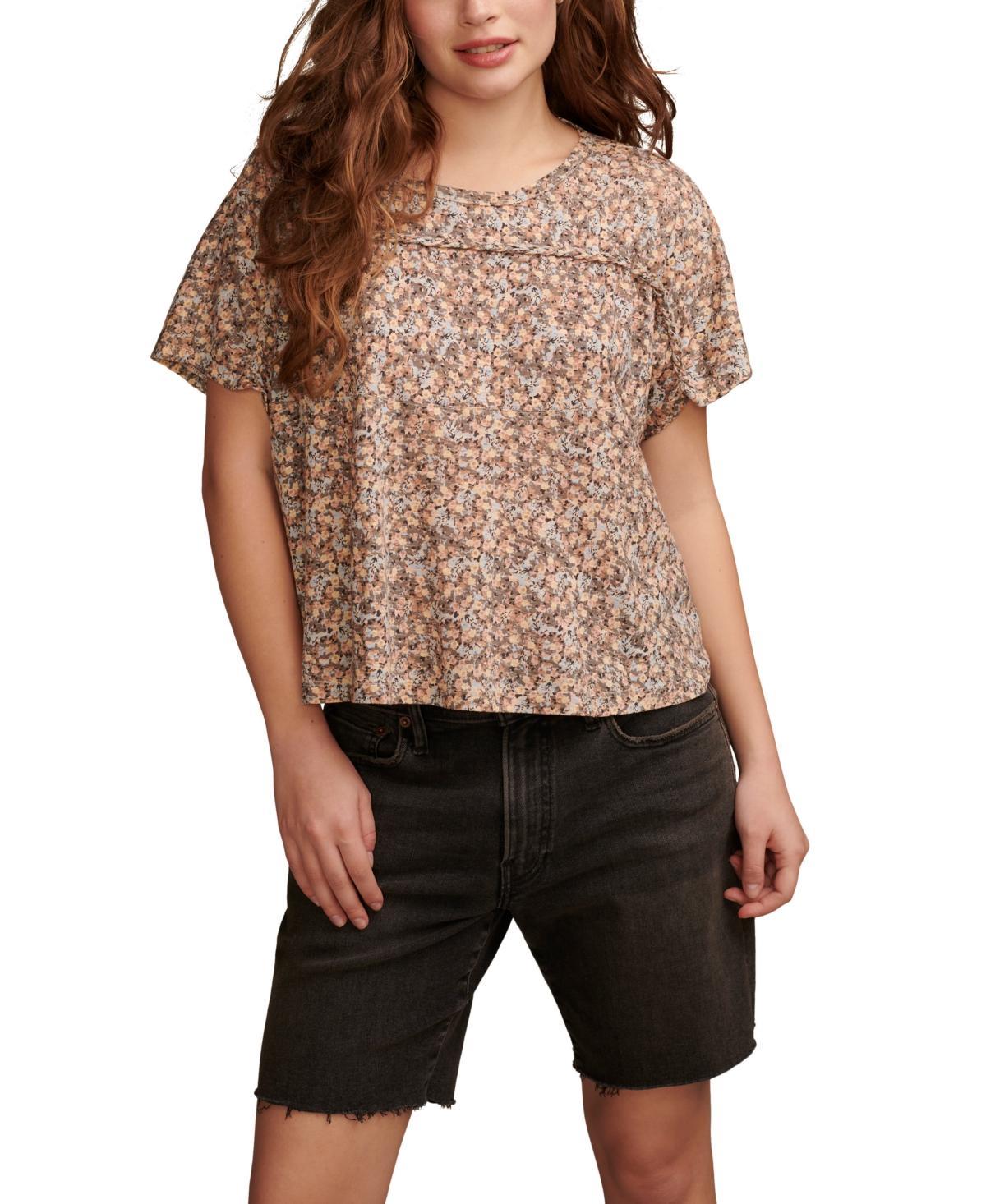 Lucky Brand Womens Braided-Trim T-Shirt Product Image