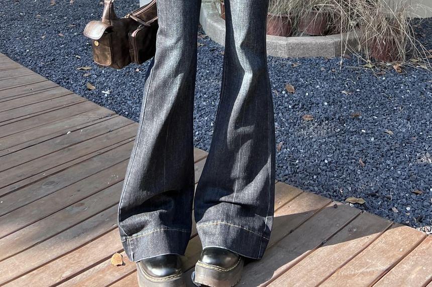 High Rise Plain Flared Jeans Product Image