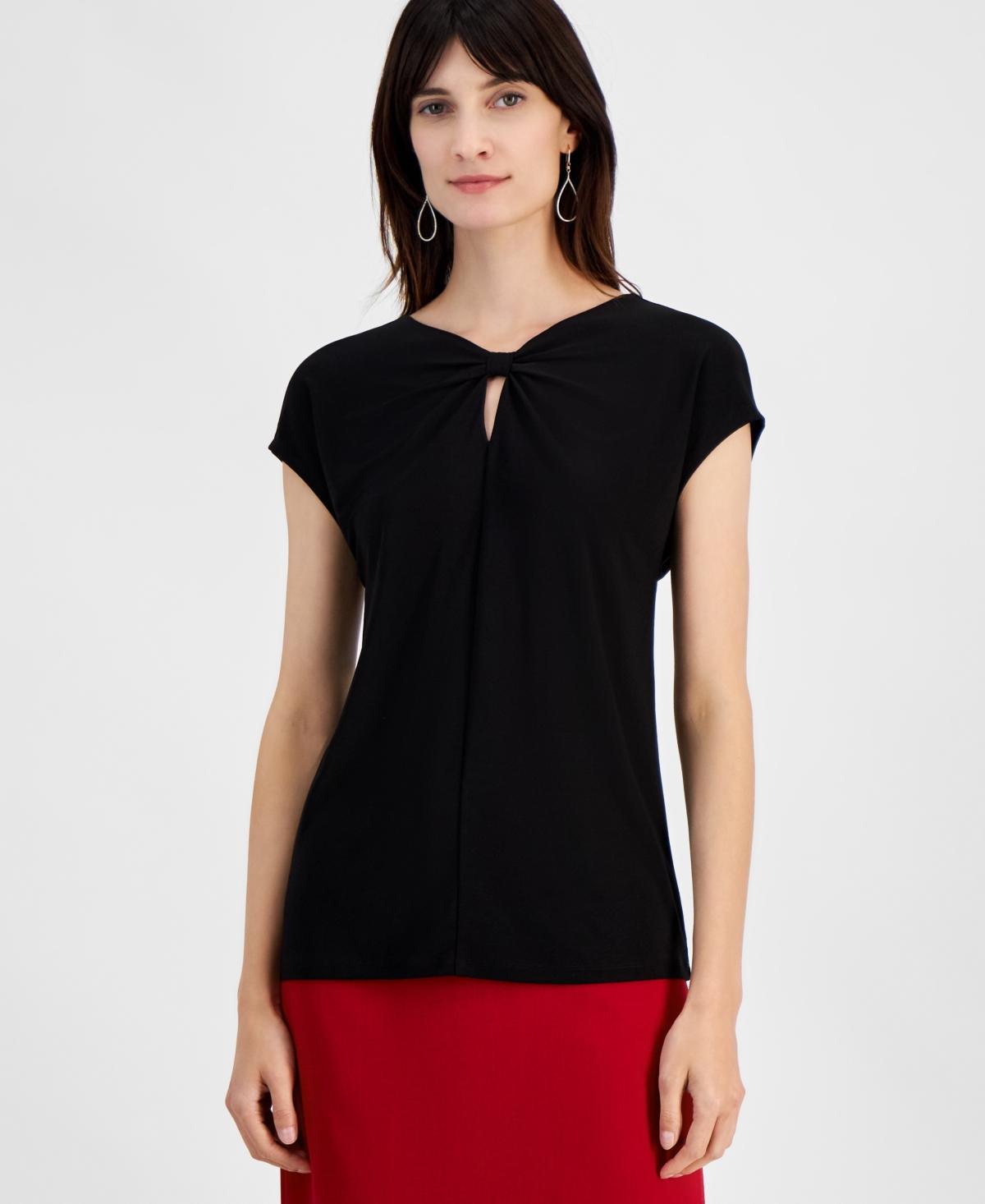 Kasper Womens Twist Keyhole-Neck Cap-Sleeve Top, Regular and Petite Sizes Product Image