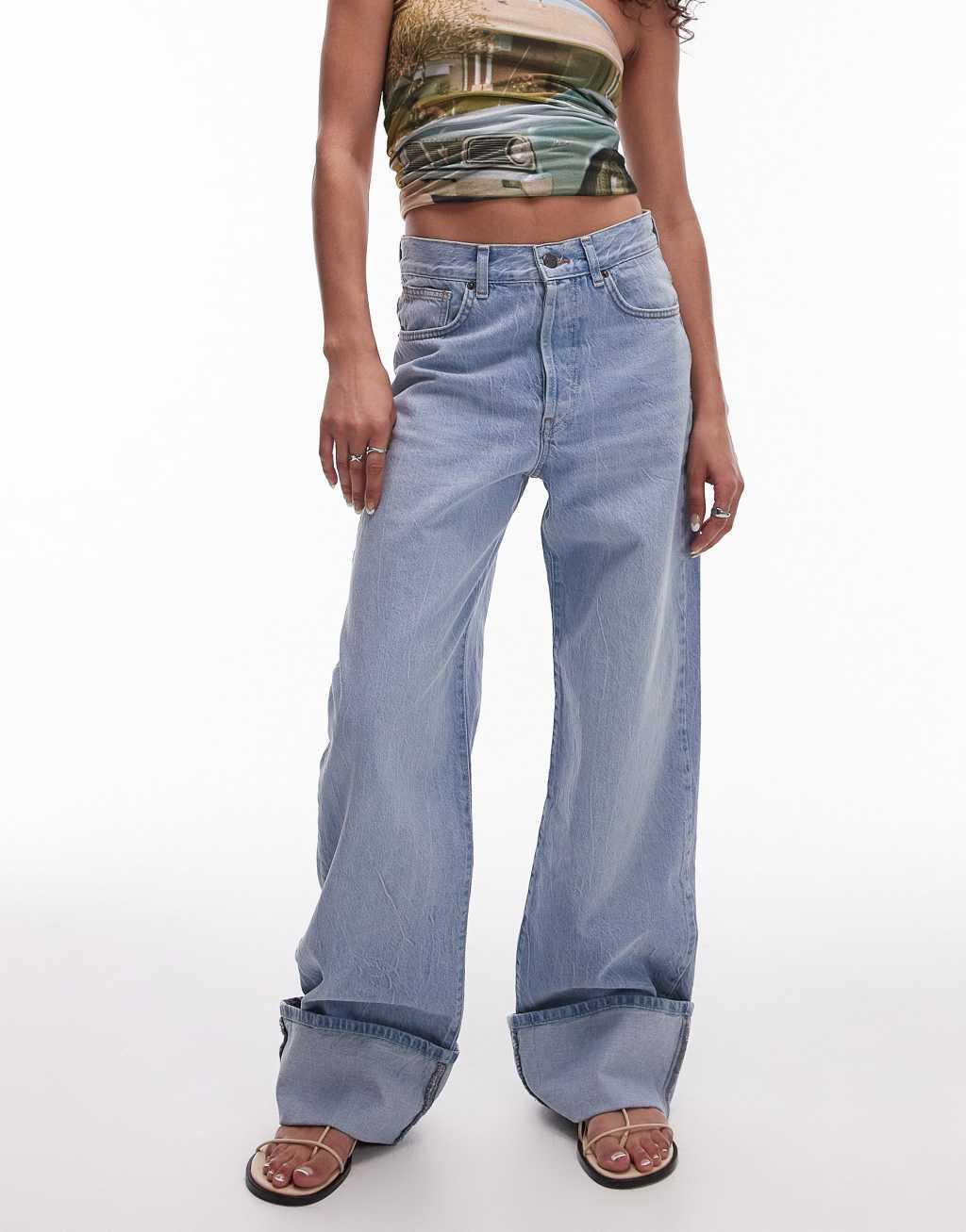 Topshop turn up jeans in vintage bleach Product Image