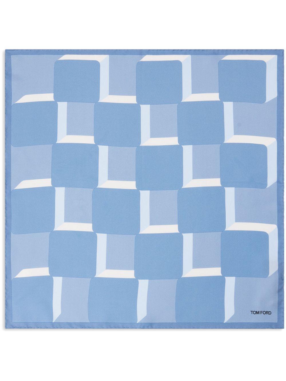 Silk Geometric-pattern Pocket Square In Blue Product Image