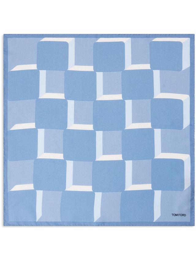 Silk Geometric-pattern Pocket Square In Blue Product Image