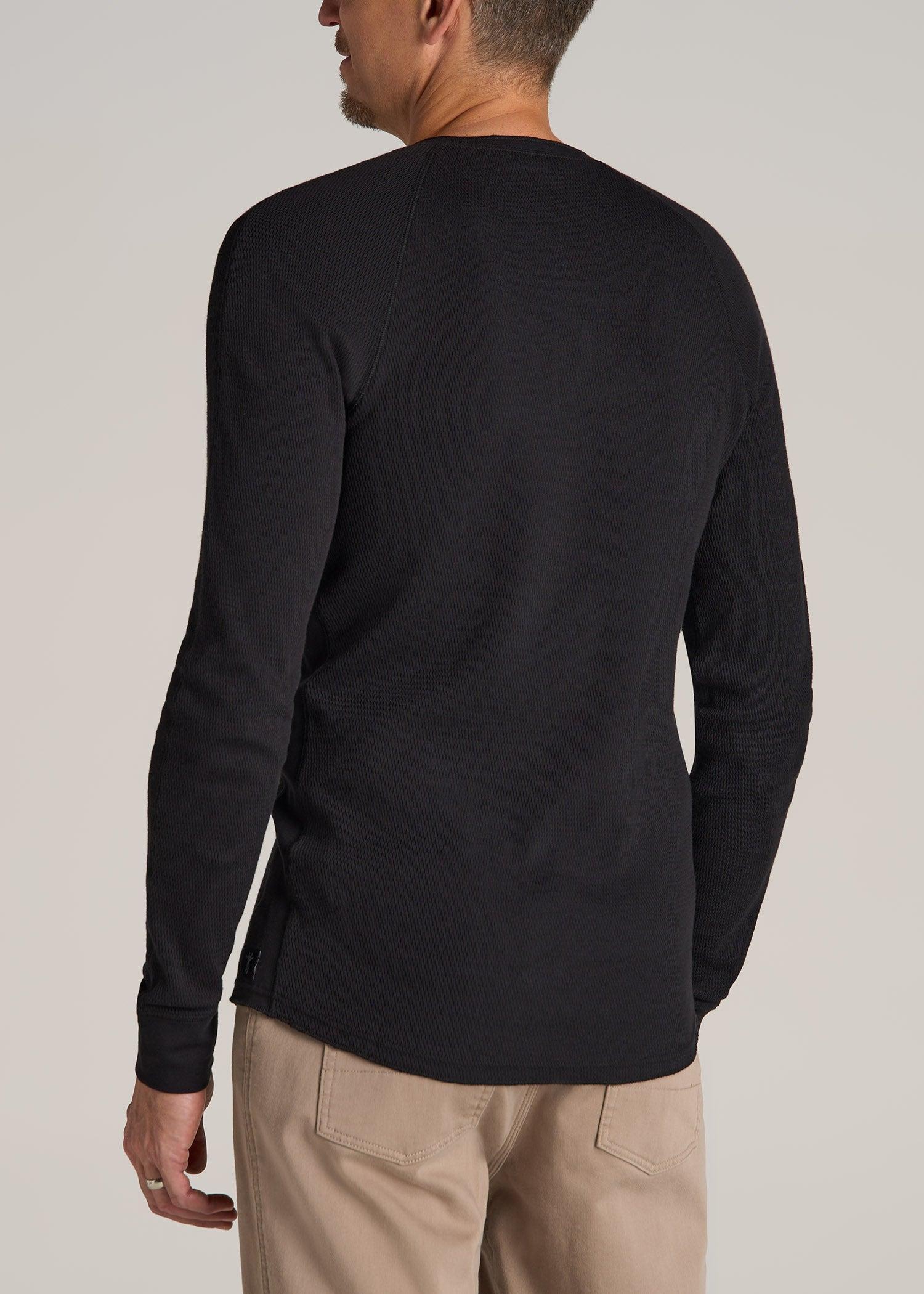 Double Honeycomb Thermal Long-Sleeve Henley Shirt for Tall Men in Black Male Product Image