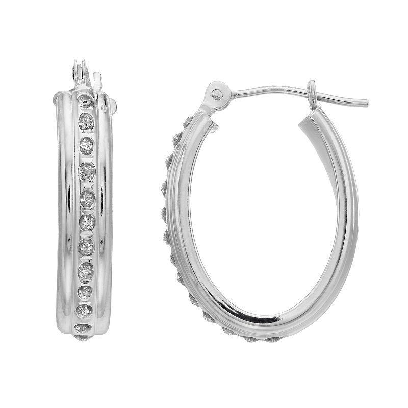 Diamond Fascination 14k White Gold Diamond Accent Oval Hoop Earrings, Womens Product Image