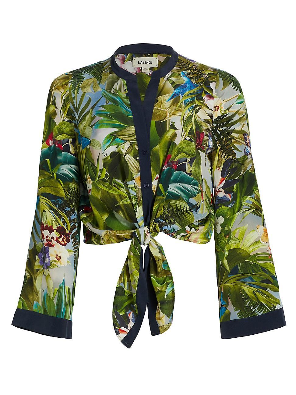 Womens Charlize Printed Silk Crop Blouse Product Image