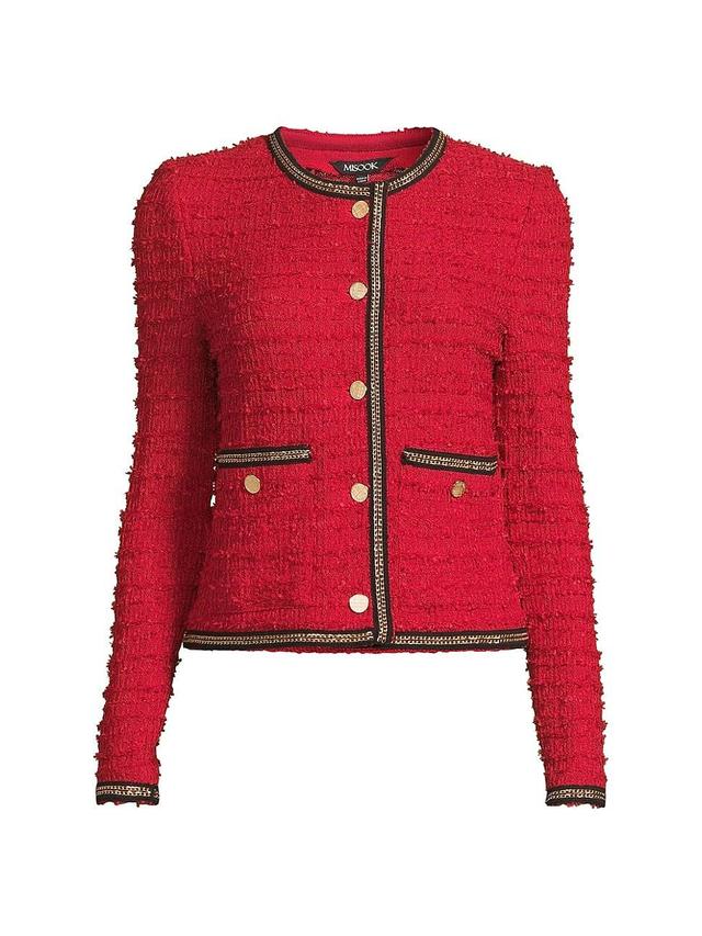 Womens Chain Trim Tweed Knit Jacket Product Image