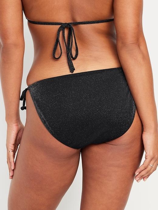 Mid-Rise Side-Tie Shine String Bikini Swim Bottoms Product Image