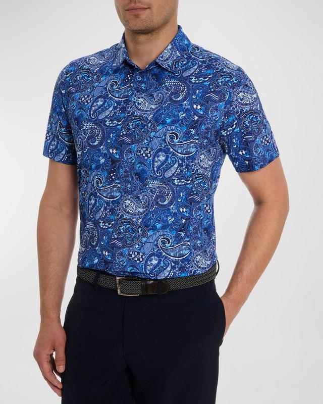 Mens Golden Paisley Stretch Knit Polo Shirt Product Image