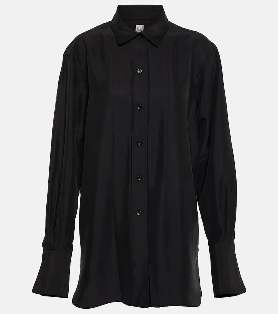 Navy Silk Shirt In Schwarz Product Image