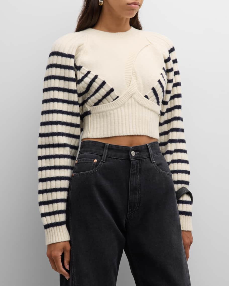 Ribbed Mariniere Cropped Knit Pullover Product Image