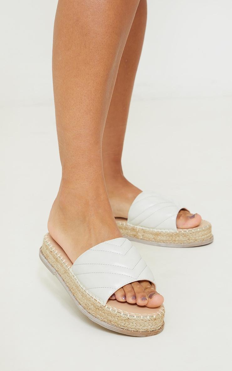 White Quilted Mule Flatform Espadrille Sandals Product Image