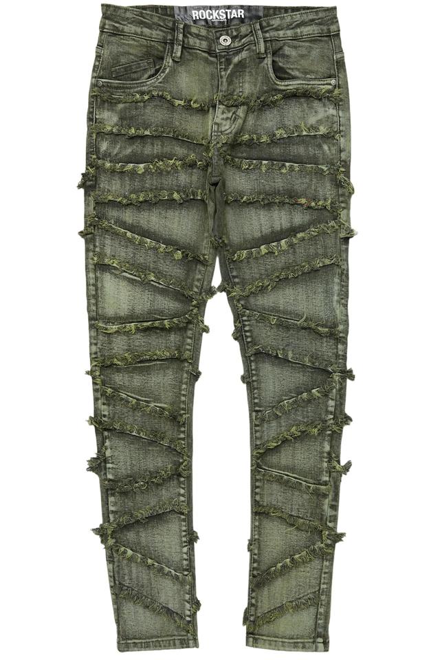 Ebrill Green Patchwork Skinny Fit Jean Male Product Image