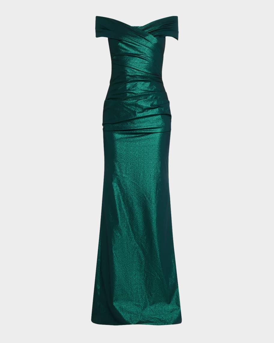 Off-Shoulder Stretch Metallic Gown Product Image