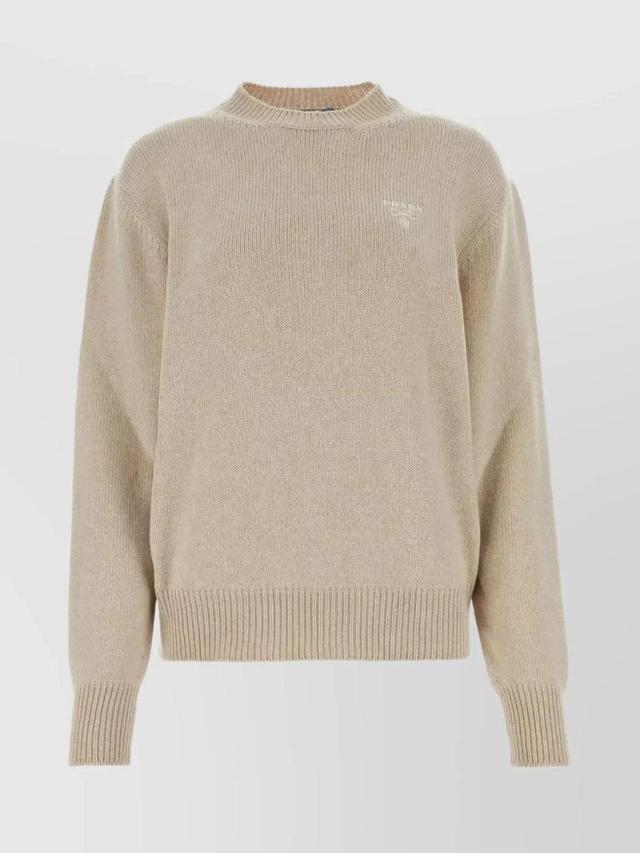 Cashmere Drop-shoulder Ribbed Knit Sweater In Cream Product Image