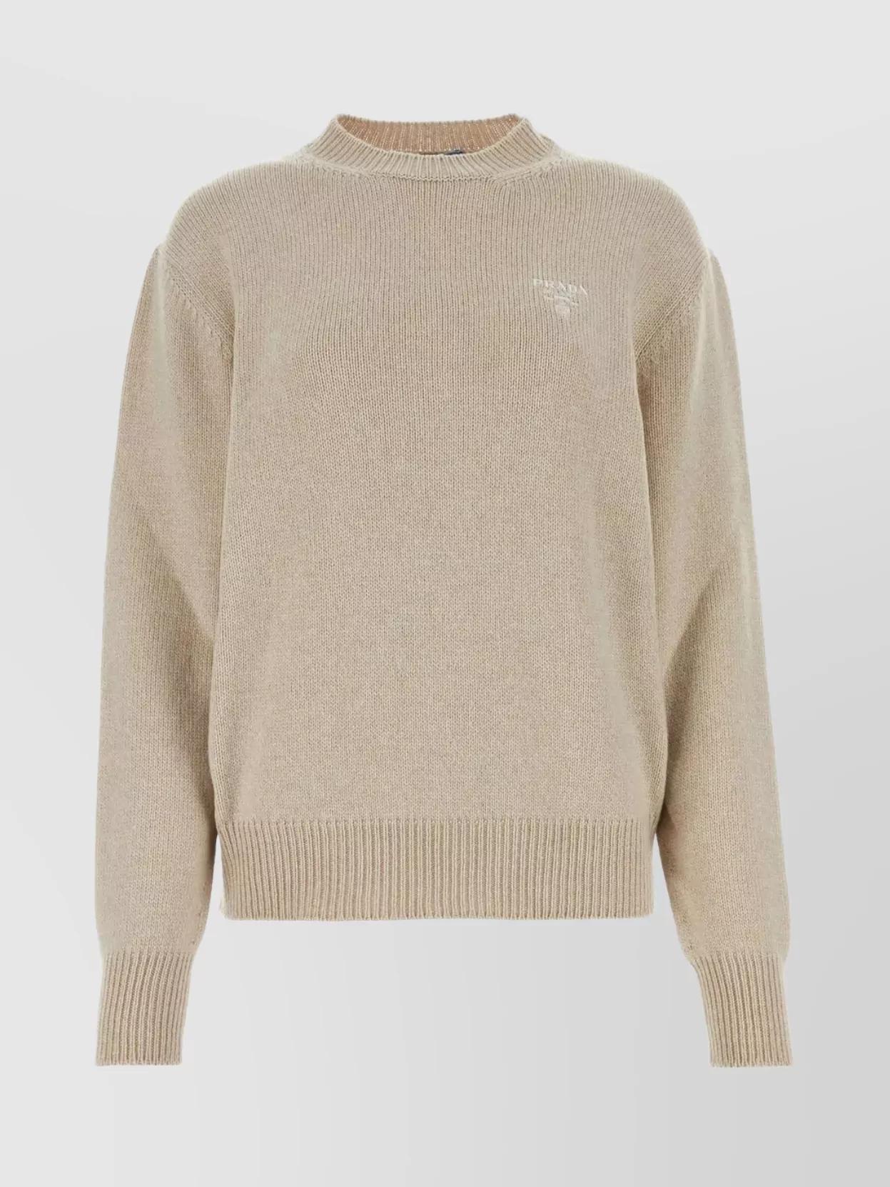 Cashmere Drop-shoulder Ribbed Knit Sweater In Cream Product Image