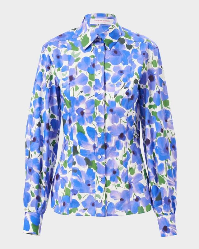 Floral-Print Button-Down Blouse Product Image