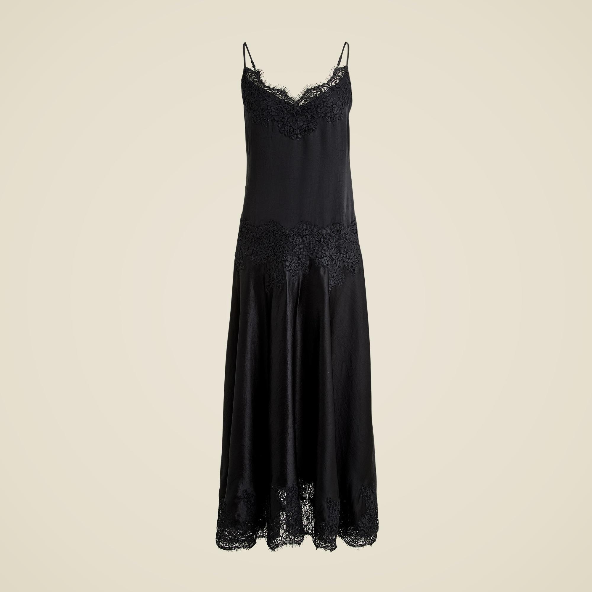 Collection lace-trim slip dress in textured satin Product Image