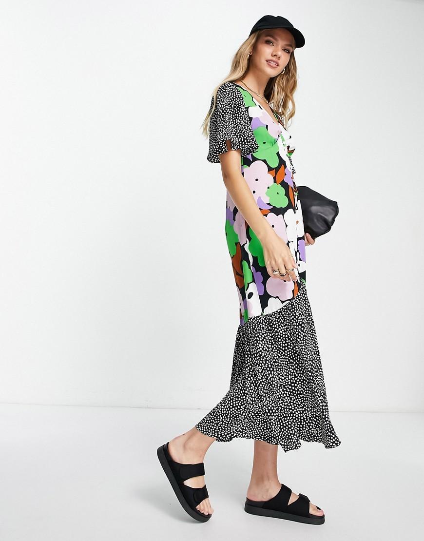 Topshop bold floral mix and match midi dress in multi product image