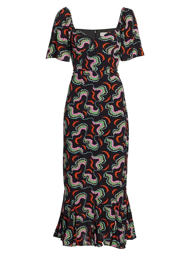 Womens Ramona Printed Fluted-Hem Midi-Dress Product Image