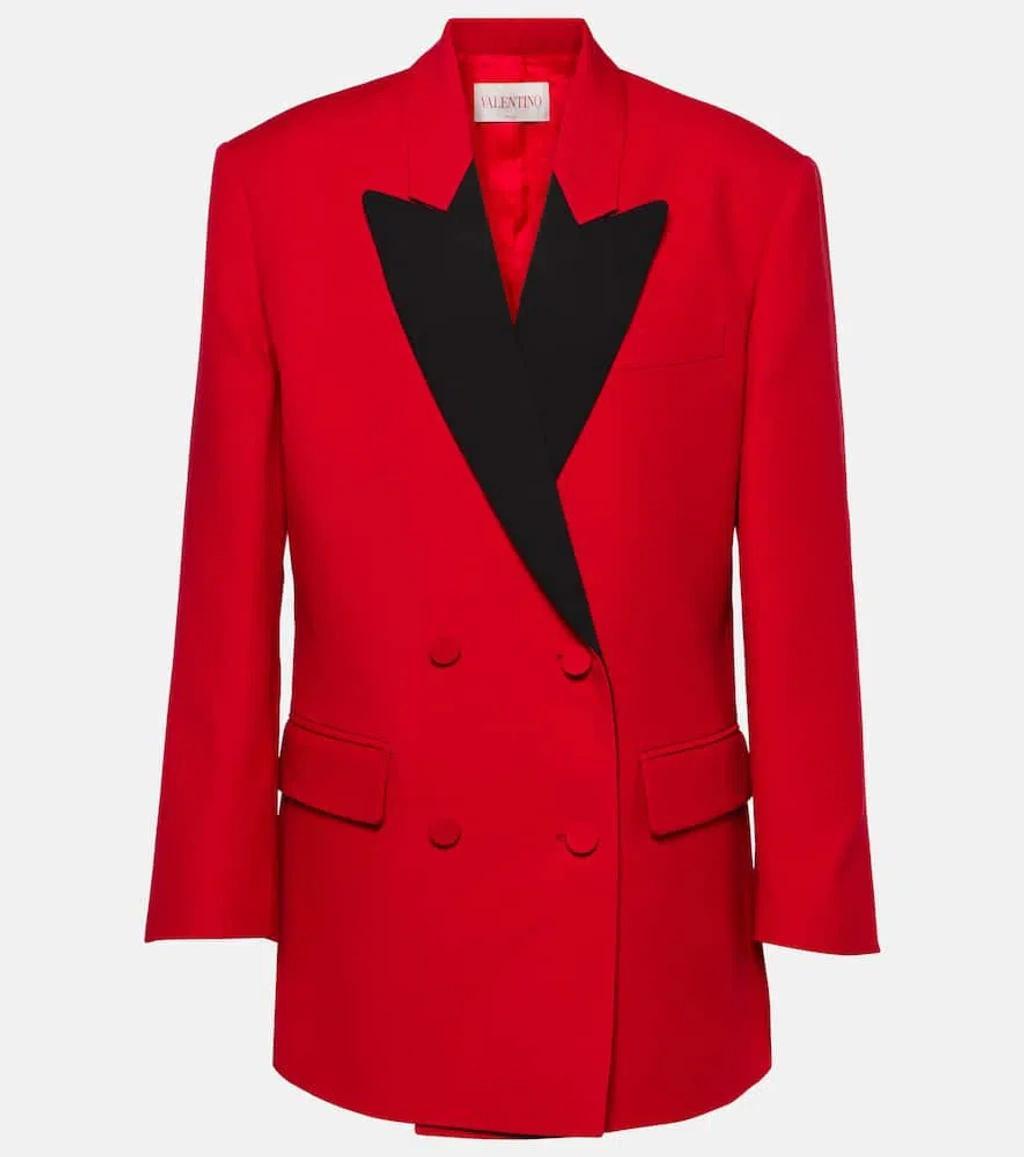 Double-breasted Crêpe Blazer In Red Product Image