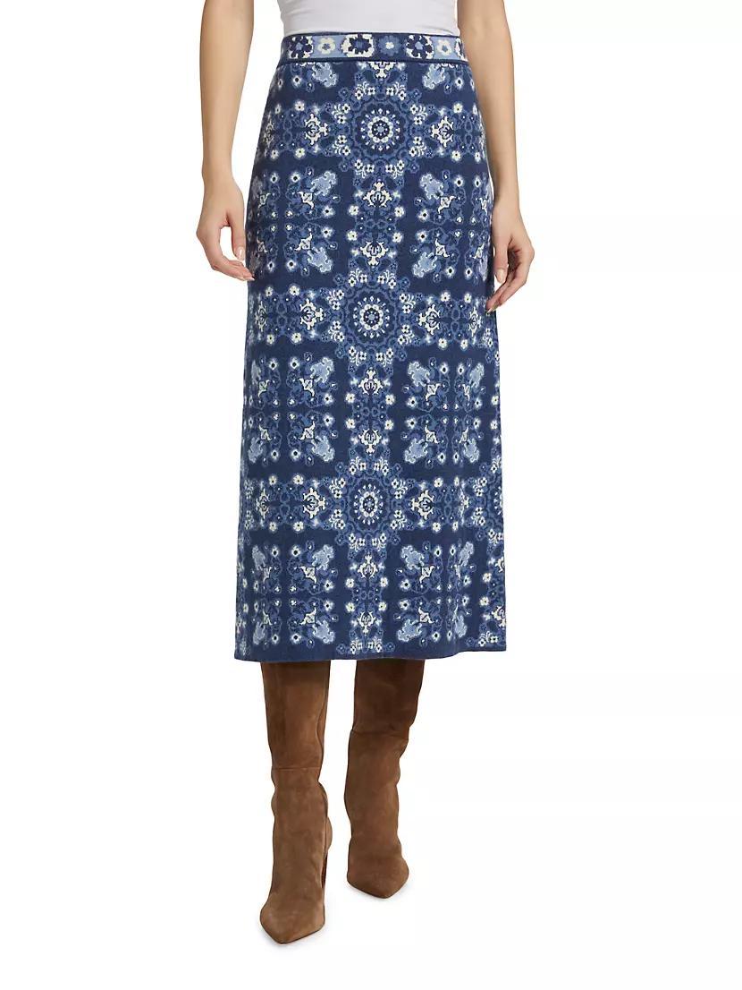 Clara Geometric Intarsia-Knit Merino-Cotton Midi-Skirt Product Image