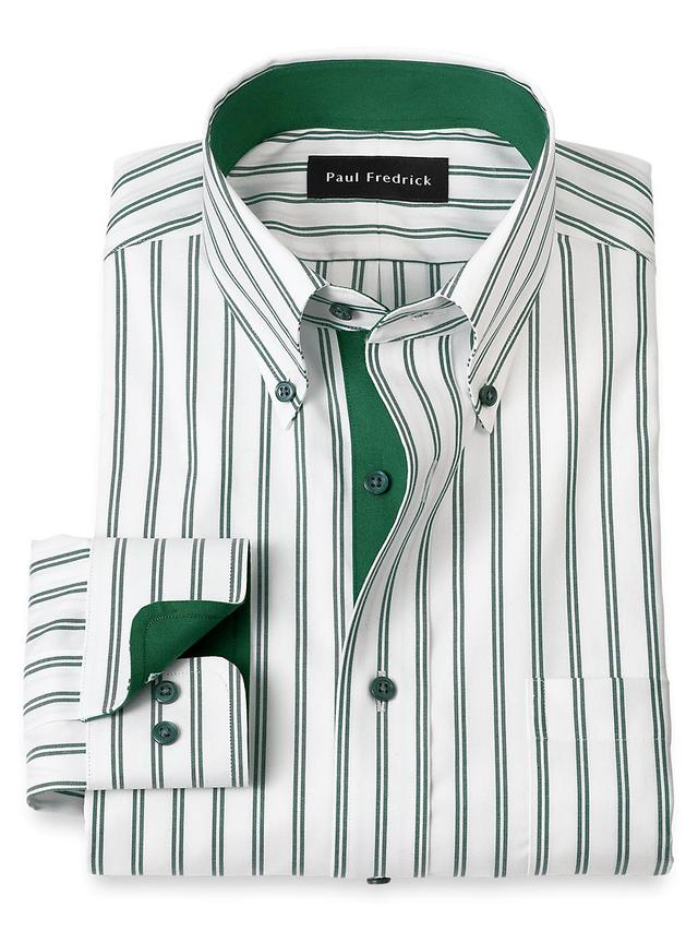 Comfort Stretch Non-Iron Stripe Dress Shirt With Contrast Trim - Green Product Image