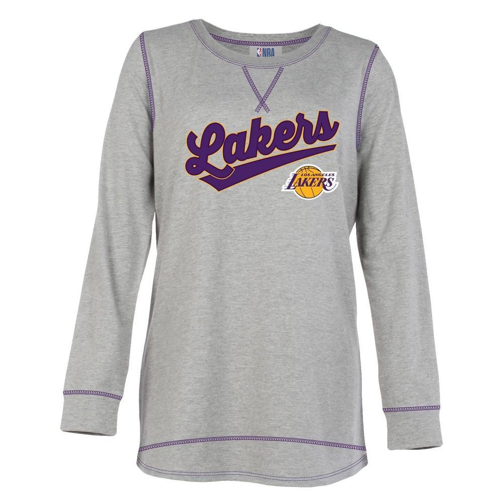 NBA Los Angeles Lakers Womens Gray Long Sleeve Team Slugger Crew Neck T-Shirt Product Image