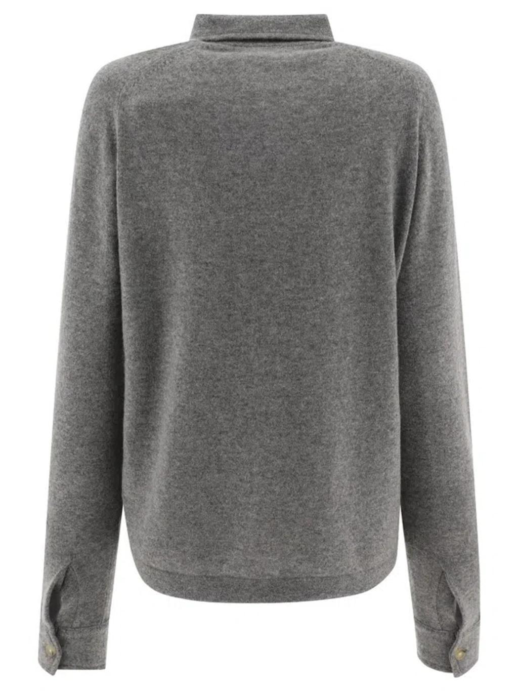 Straight-collar Cashmere Shirt In Grey Product Image