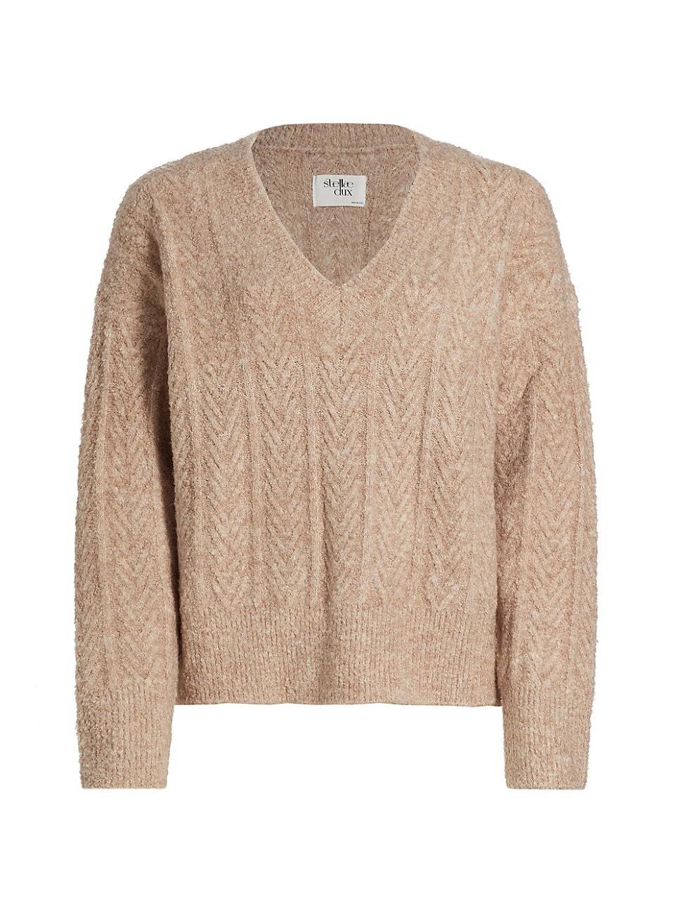 Womens Cable-Knit V-Neck Sweater product image