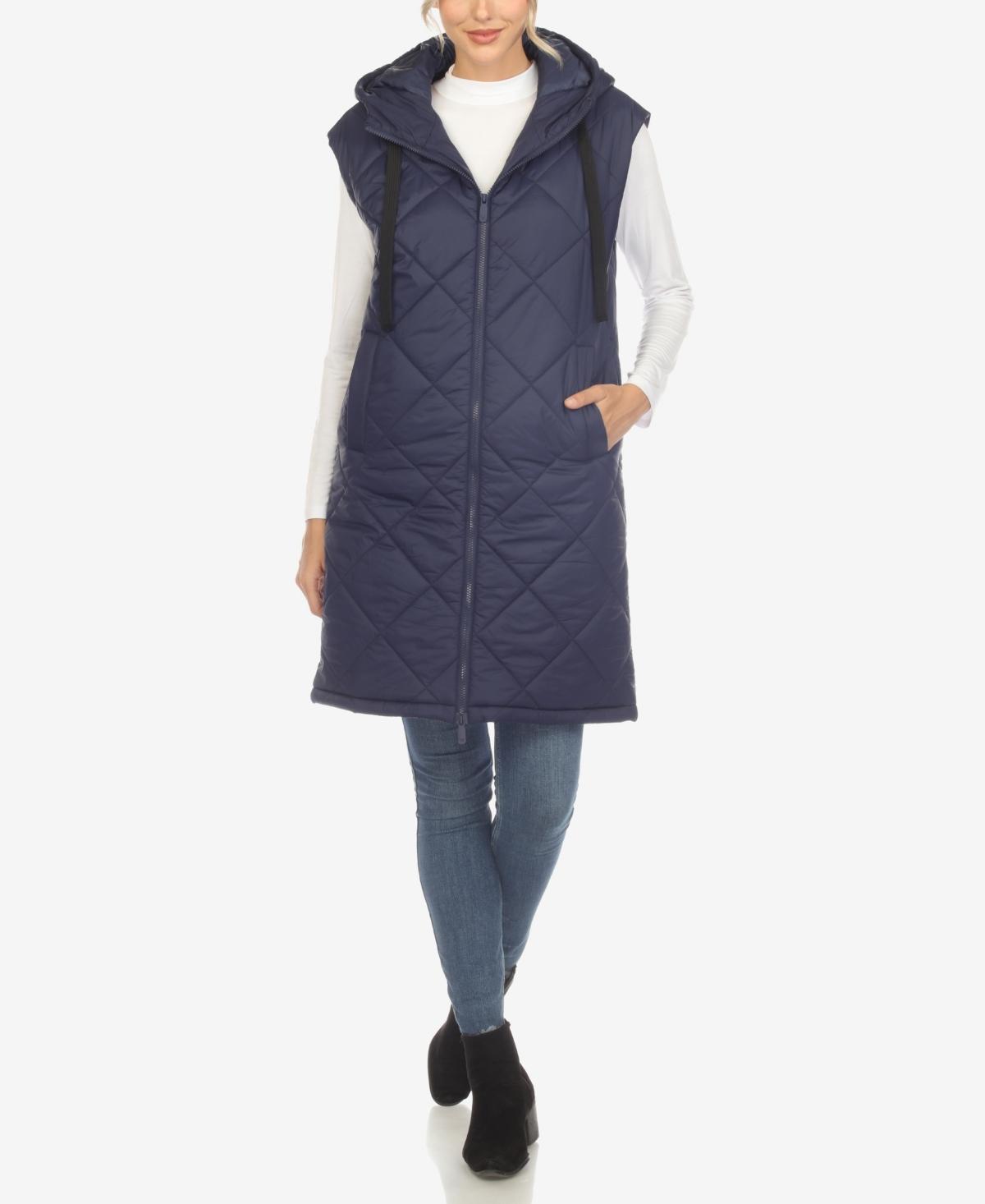 White Mark Womens Diamond Quilted Hooded Long Puffer Vest Jacket Product Image