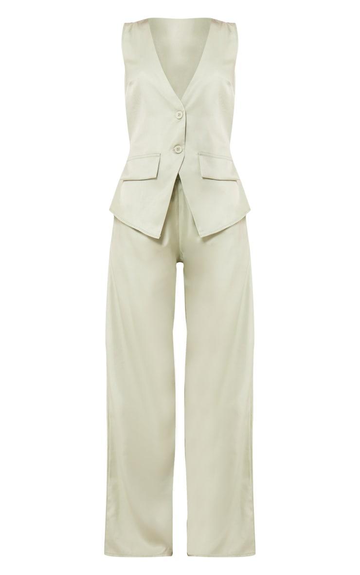 Sage Green Woven Vest Tailored Wide Leg Jumpsuit Product Image