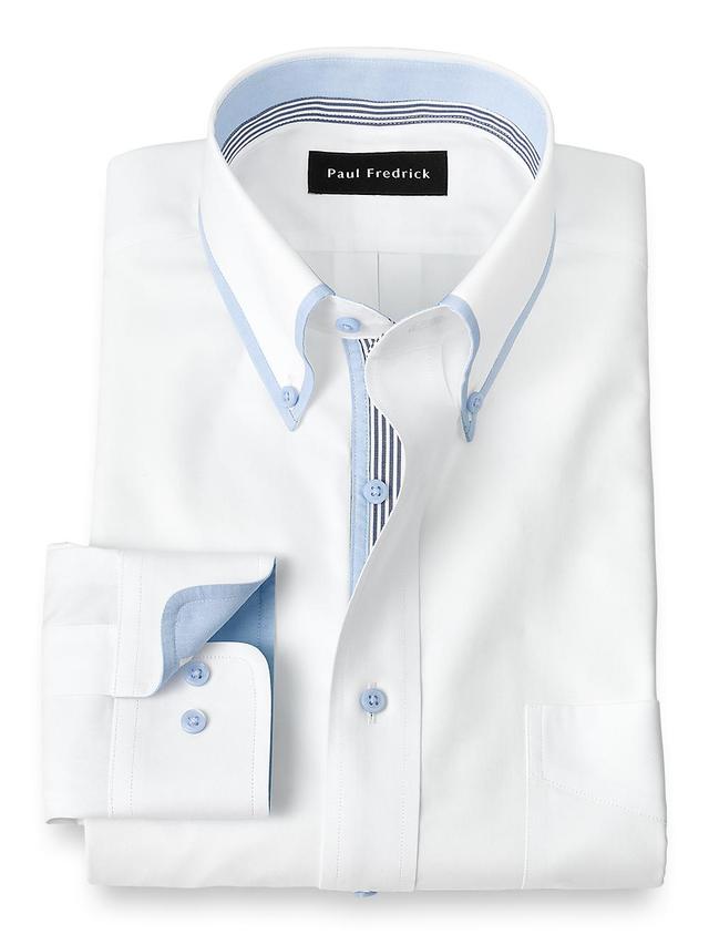 Non-Iron Cotton Solid Dress Shirt With Contrast Trim - White Product Image