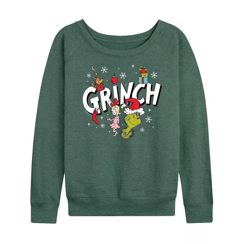 Womens Dr. Seuss The Grinch Logo Group Lightweight French Terry Sweatshirt, Girls Grey Green Product Image