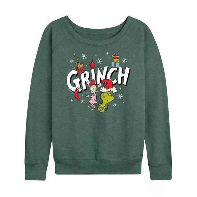 Womens Dr. Seuss The Grinch Logo Group Lightweight French Terry Sweatshirt, Girls Grey Green Product Image