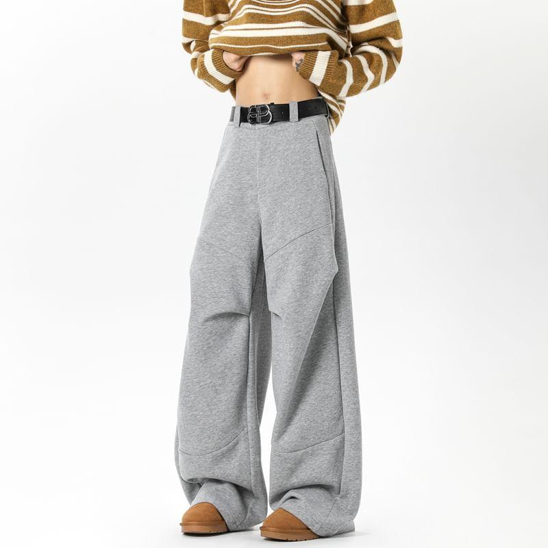 Mid Rise Plain Ruched Wide Leg Sweatpants Product Image