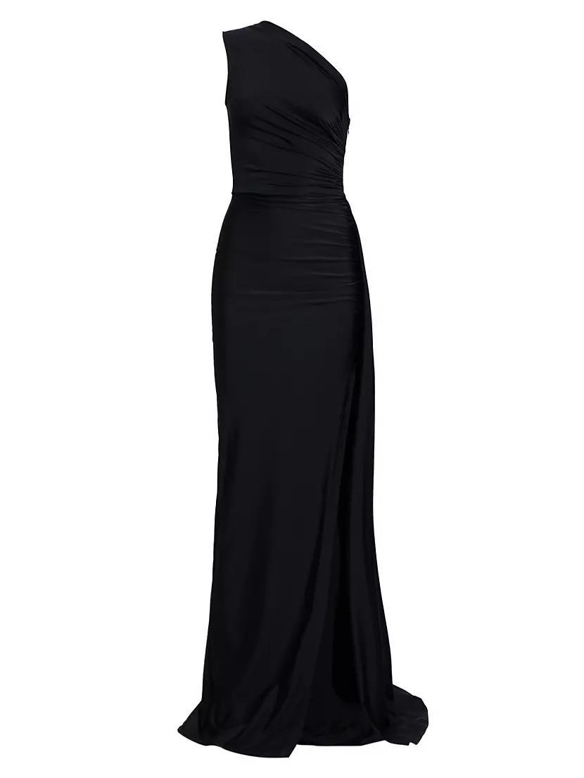 Womens Black Pearl Asymmetric Ruched Jersey Gown product image