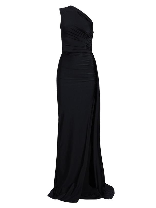 Womens Black Pearl Asymmetric Ruched Jersey Gown Product Image