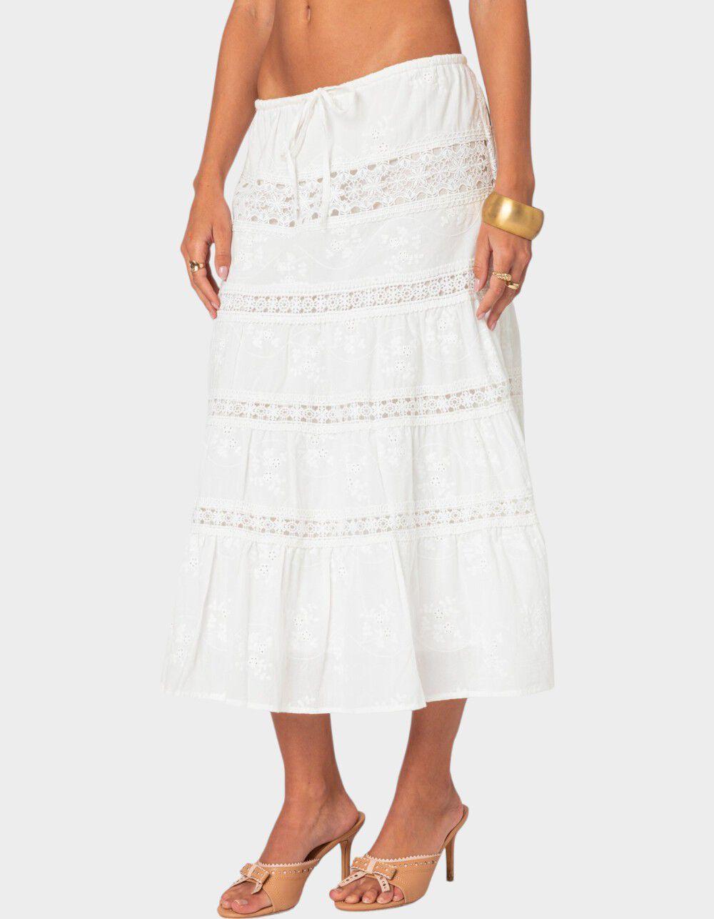 EDIKTED Tiered Cotton Lace Midi Skirt Product Image