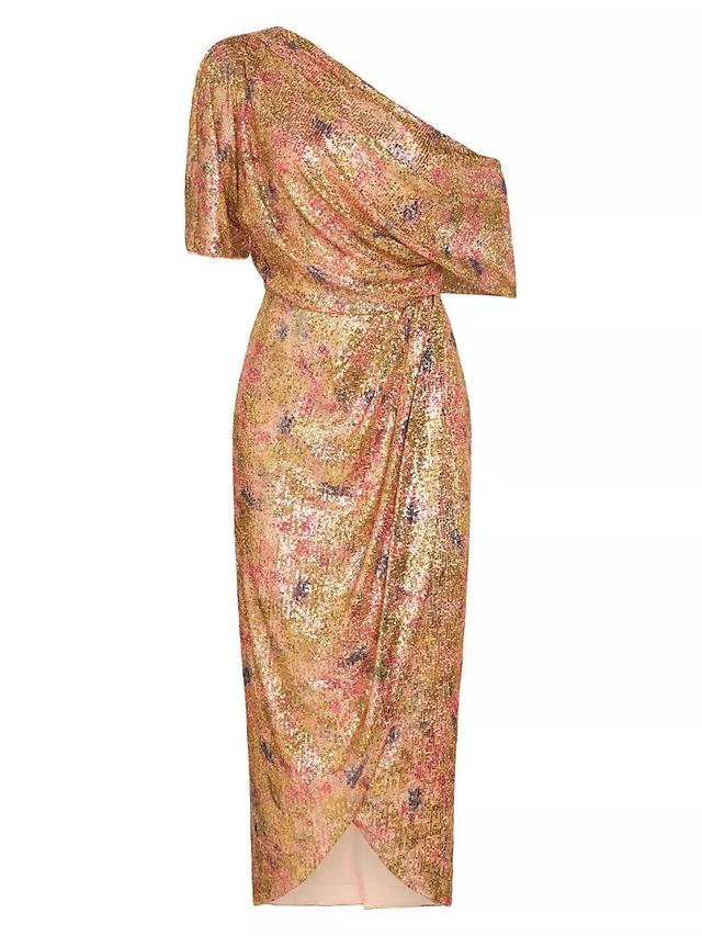 Jade Draped Printed Sequined Midi-Dress Product Image