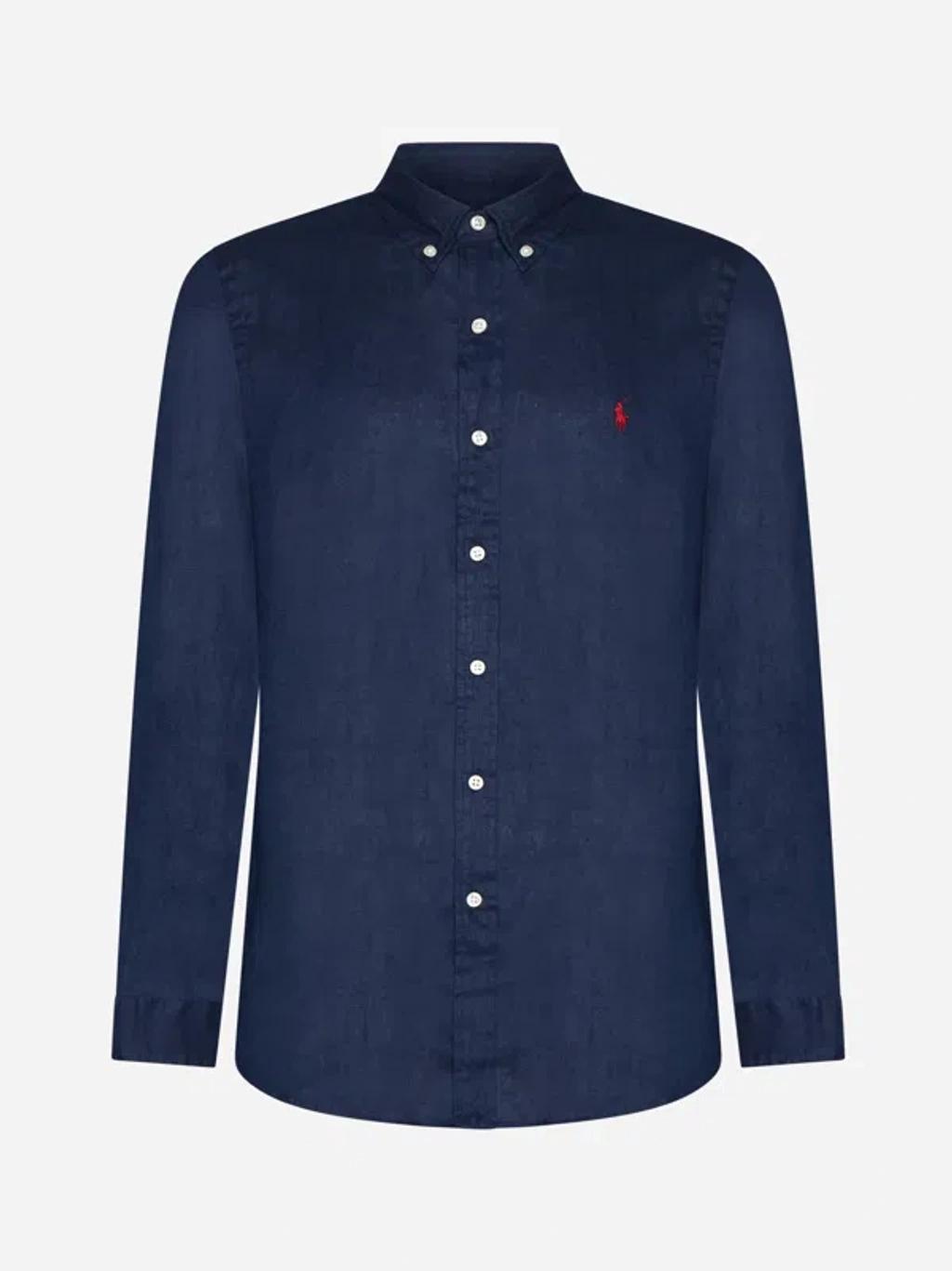 Logo Linen Shirt In Navy Product Image