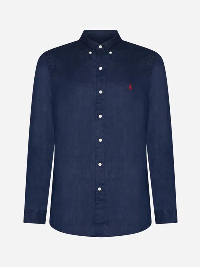 Logo Linen Shirt In Navy Product Image