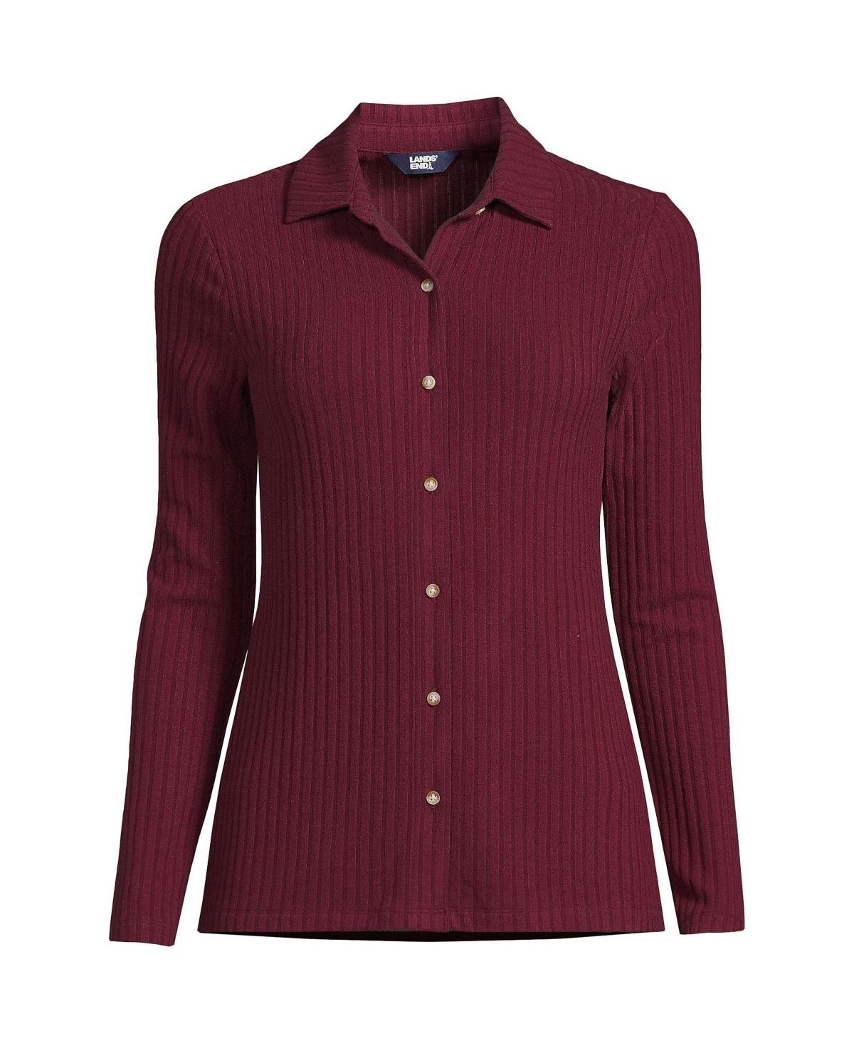 Lands End Womens Long Sleeve Wide Rib Button Front Polo Shirt Product Image