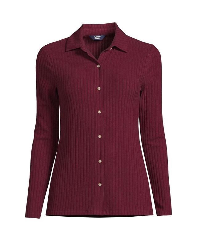 Womens Lands End Long-Sleeve Ribbed Button-Front Polo Top Product Image