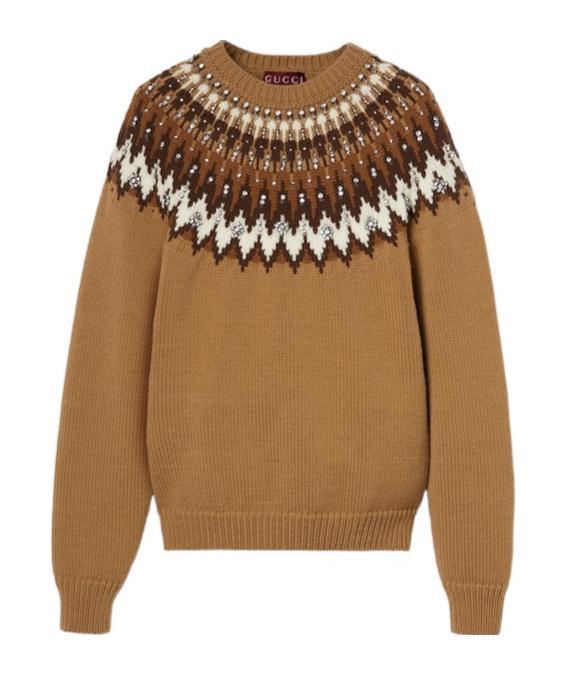 GUCCI Jacquard Knitted Pullover In Brown Product Image