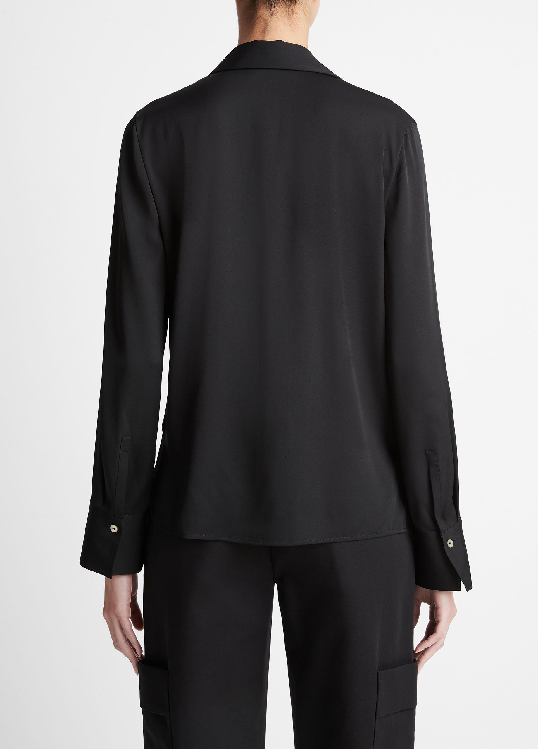 Stretch-Silk Long-Sleeve Polo Blouse Product Image