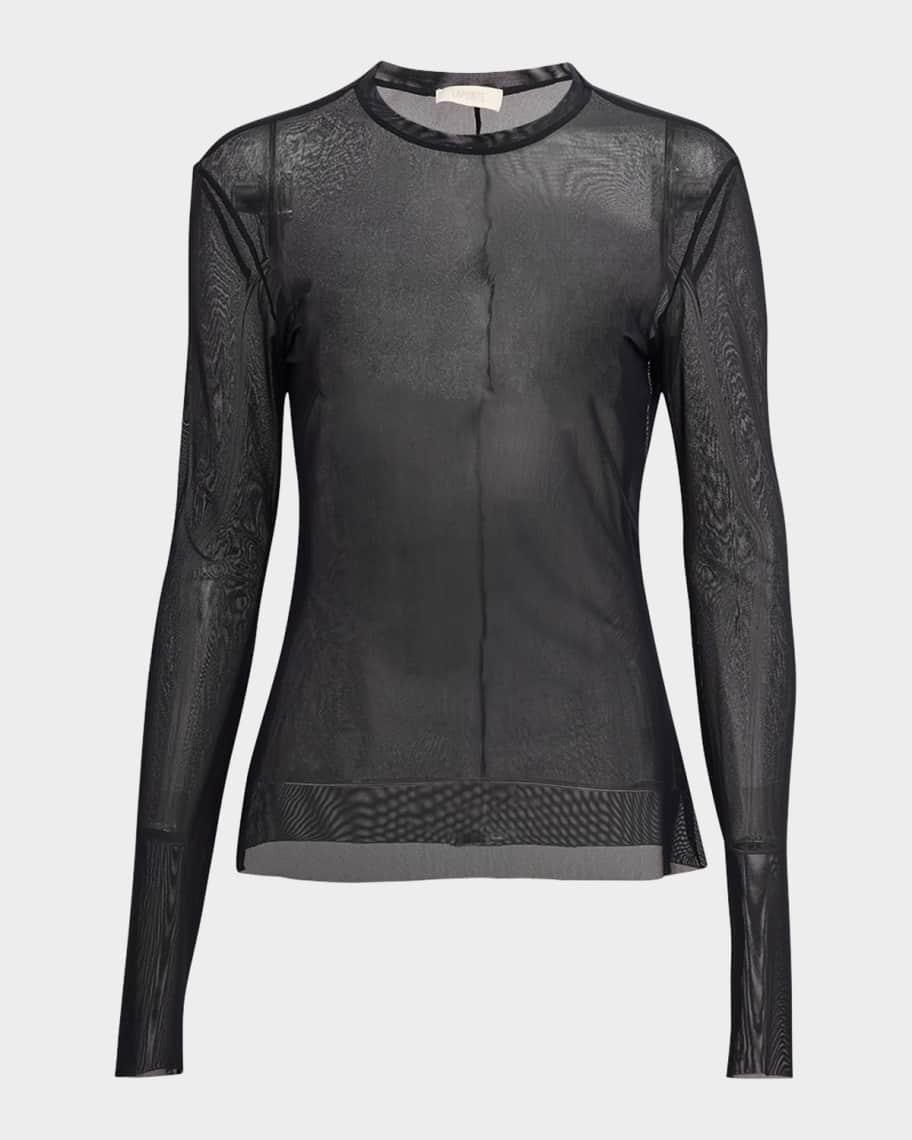 Mesh Long-Sleeve Crewneck Top Product Image