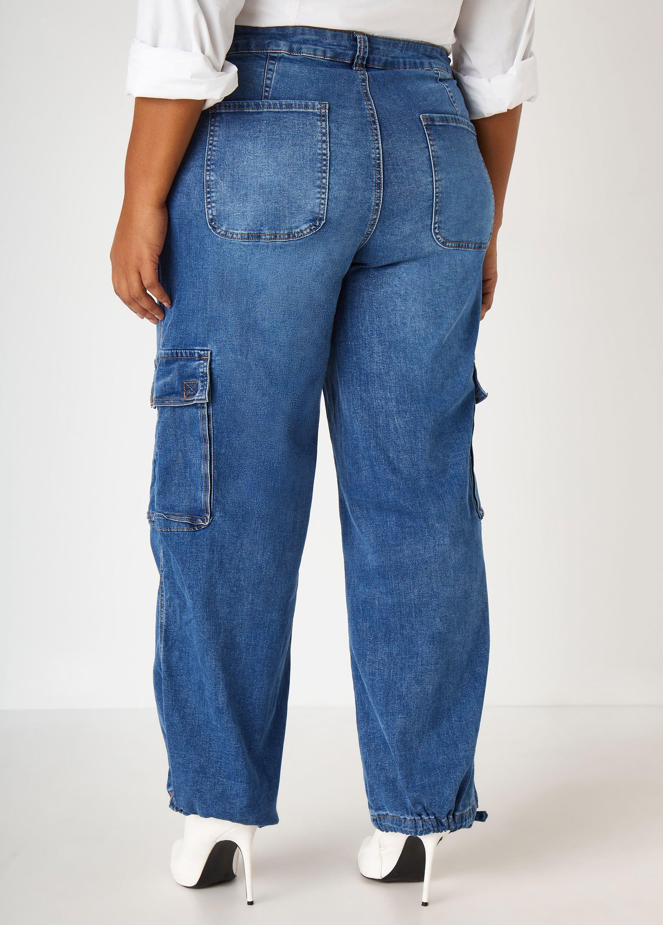 High Rise Drawstring Cargo Jeans Product Image